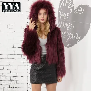

2020 New Winter Woman Furry Coat Fashion Solid Faux Fur Hoodie Overcoat Streetwear Slim Fit Female Short Hairy Outwear Plus Size