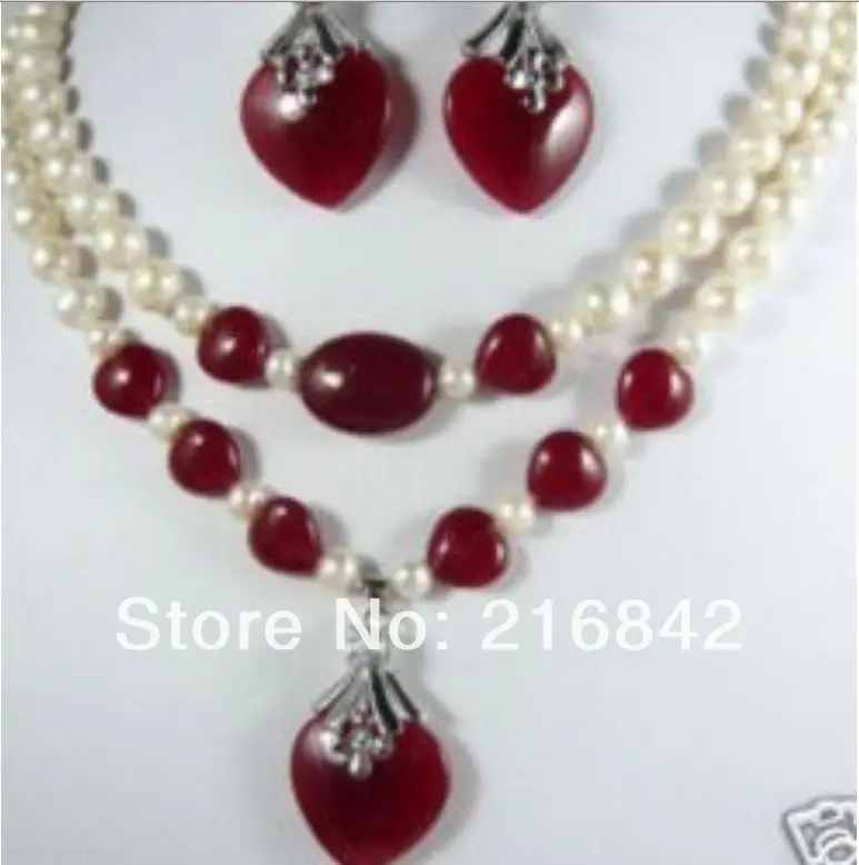 Free shipping&gt&gt&gt&gt&gt&gtbeautiful red jade pearl pendant necklace earrings set | Украшения и аксессуары