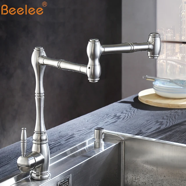 Special Offers Beelee Brass Articulating Kitchen Faucet Pot Filler Double Joint and 360 Degree Rotating Aerator Wall Mount Taps BL1721N