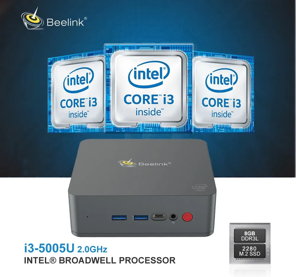 Beelink U55 Мини ПК Intel Core I3-5005U Intel HD Графика 5500 Win10 дома Декодер каналов кабельного телевидения 8 ГБ 128/512 ГБ SSD 1000 Мбит/с BT4.0 Вай-Фай бокс