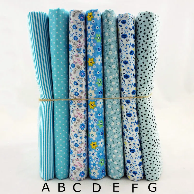 

100% Cotton Sky Blue color Patchwork Fabric Bundle, Cloth for Crafting, Sewing Tilda Tissues by half meter 7 designs to choose