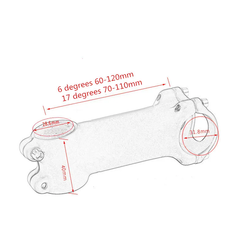 Пурараза алюминиевый сплав MTB велосипед дорожный велосипед стержень легкий 6/-17 градусов 28,6x31,8 мм 60-120 мм велосипедный стержень