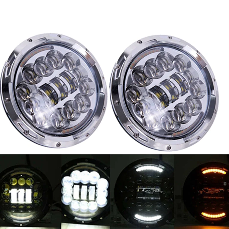 2pcs 7 Inch Round Halo Led Headlights 90W 7'' HeadLamp For Jeep Wrangler Unlimited JK 7'' DRL Angle Eyes LED Projector headlamp 未标题-2