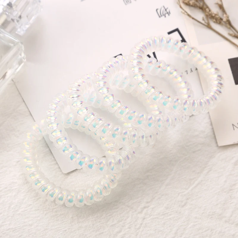 جديد الساطع الملونة المرأة Scrunchies سلك الهاتف خط الشعر الأربطة المطاطية مرونة Hairbands حبل للبنات إكسسوارات الشعر