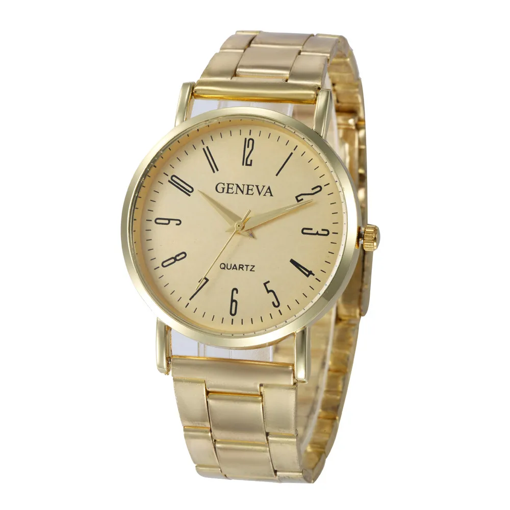 Fashion Geneva Watch Women Gold Stainless Steel Analog Quartz Watch