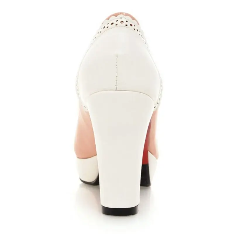 TAOFFEN Plus Size 32-43 Women Pumps Sweet Bowtie High Heels Shoes Women Vintage Chunky Party Wedding Dress Shoes Prom Footwear