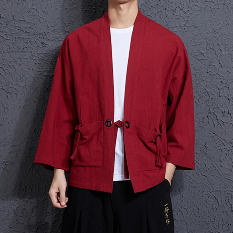 2018 Fashion New Chinese Style Shirts Men's Linen Solid Robes Tang Suit Coat Loose Wind Breeze Cardigan Kimono Spring Summer Fat