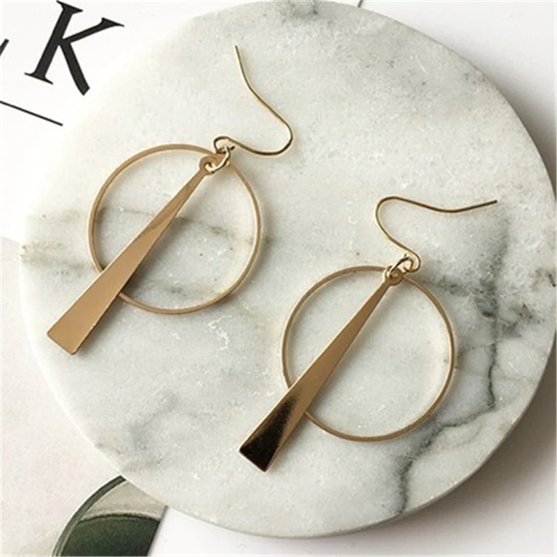

South Korea Earrings Jewelry Temperament Simple Retro Long Circle Ear Line Geometric Earrings For Women Statement Earrings 2019