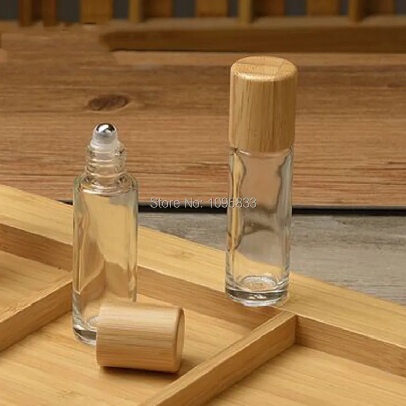 Эфирное масло 10 мл бутылка с роликом бамбуковая крышка прозрачная стеклянная бутылка бусина из нержавеющей стали духи флакон для