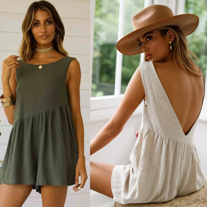 

2019 New Arrival Loose Casual Conjoined Short Conjoined Shorts Women Strap Conjoined Shorts