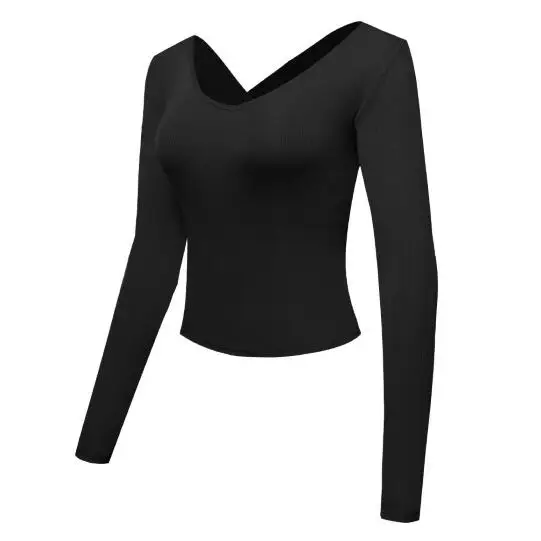 Dutte Dutta Fitness Women Yoga Shirt Sexy Backless Long Sleeve Sports Tops Gym Women Sportswear Workout Top Fitness T Shirt - Цвет: Черный