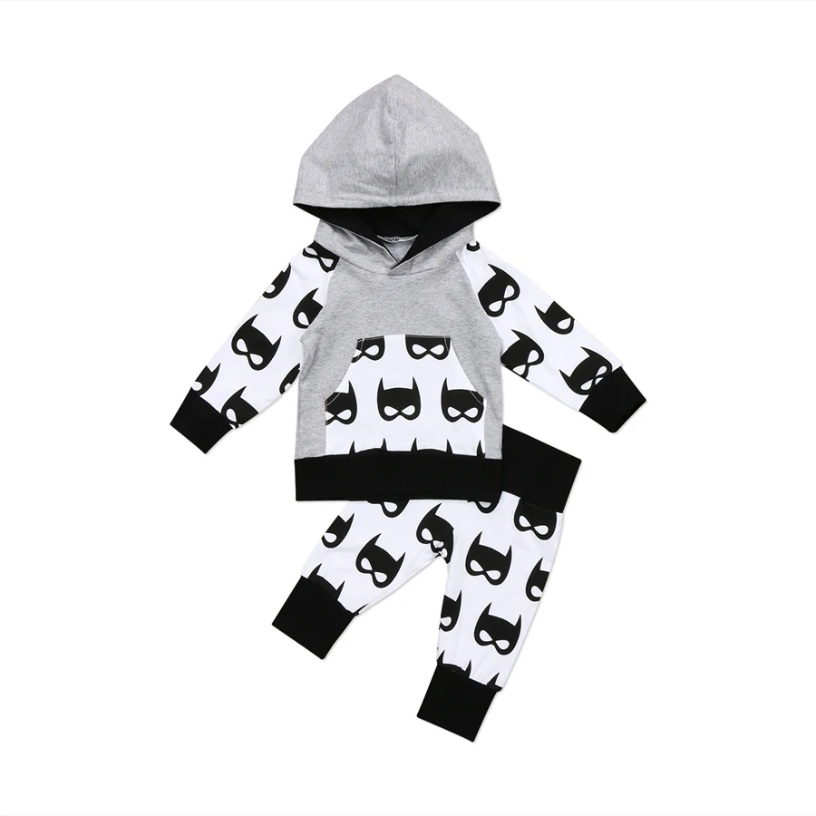 Emmaaby/Новые Модные осенние Топы с капюшоном для новорожденных мальчиков, штаны, комплект одежды с Бэтменом