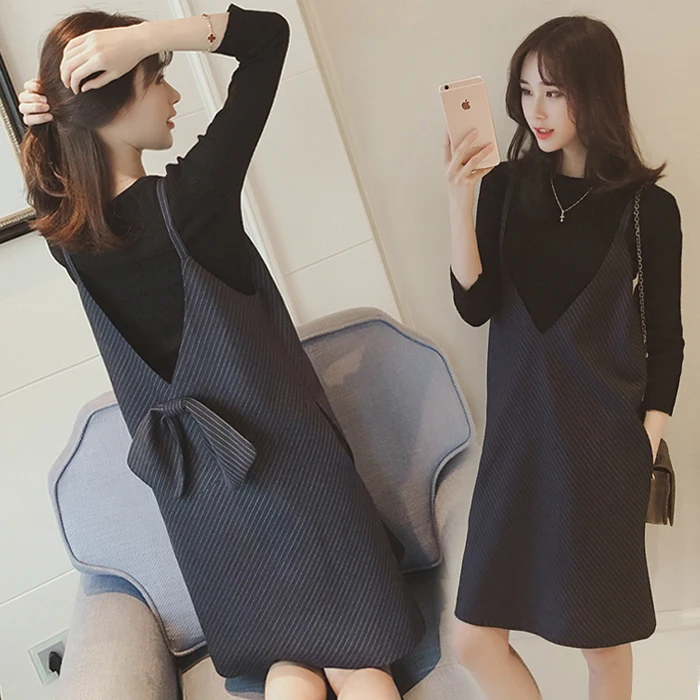 

2017 spring and summer new maternity dress two sets of striped dress skirt fashion pregnant women dress
