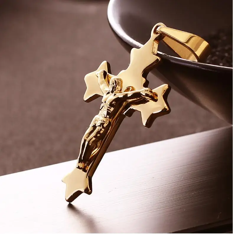 

2018 New Special Design Jesus Gold Cross Pendant Necklace Upscale For Free Shipping