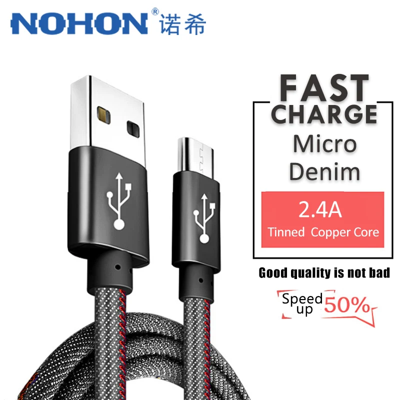 

NOHON USB Sync Data Charging Cable Micro For Samsung S6 Xiaomi Redmi Note 4X Cowboy Braid Charge Cord Phone Long Charger Line 2M