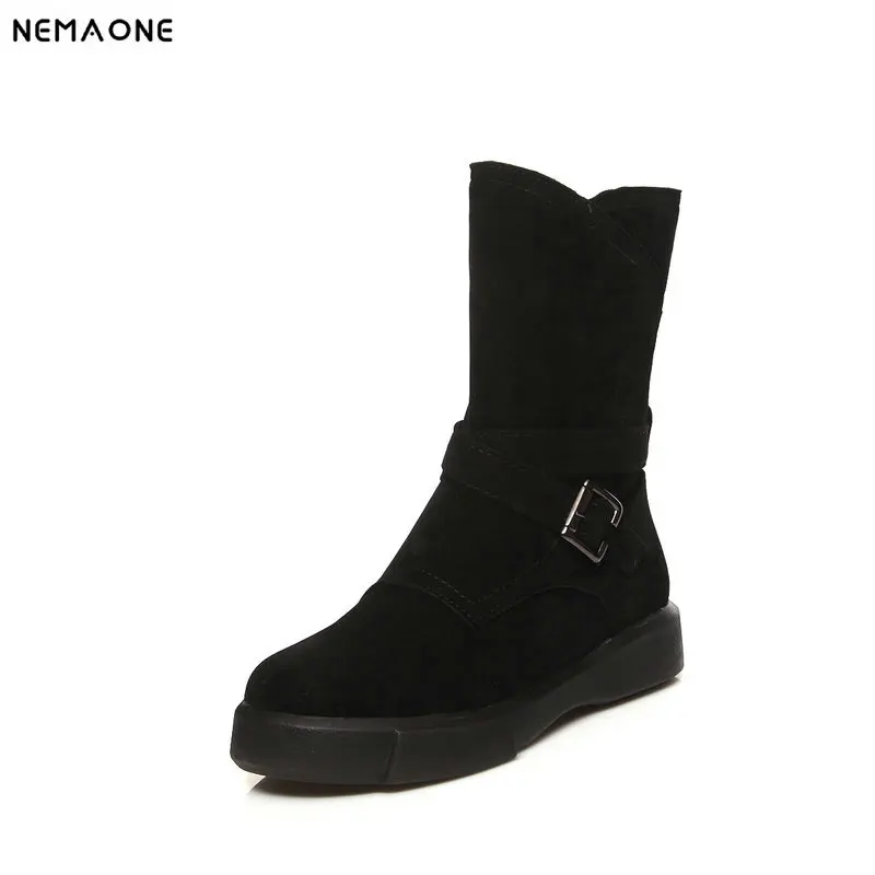 

NEMAONE Women flat platform bootd spring autumn boots woman High Quality Women ankle Boots black apricot green