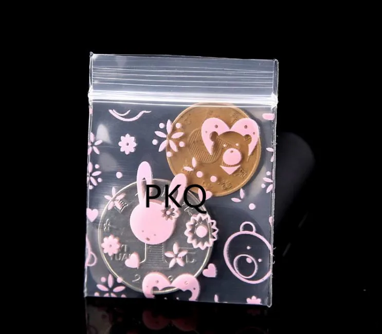 13 sizes Pink Print cute cartoon ziplock bag small mini transparent