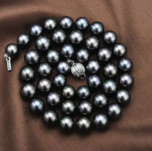 

GOGEROUS round 9-10MM natural black pearl necklace 18''