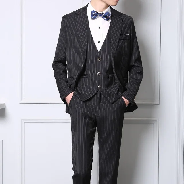 

Simple Suits Men 2019 Long Sleeve Dress Mens Casual Wedding For Stripes Suit Slim Fit Clothing Three Piece Set Coat Pants Vest