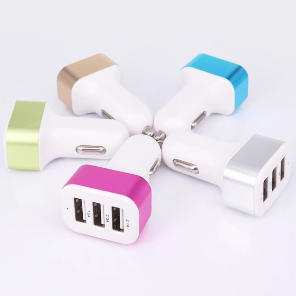 5pcs/lot Mini 3 USB Port Charger 5V/2.1A/2A/1A Car Charger for iPhone X