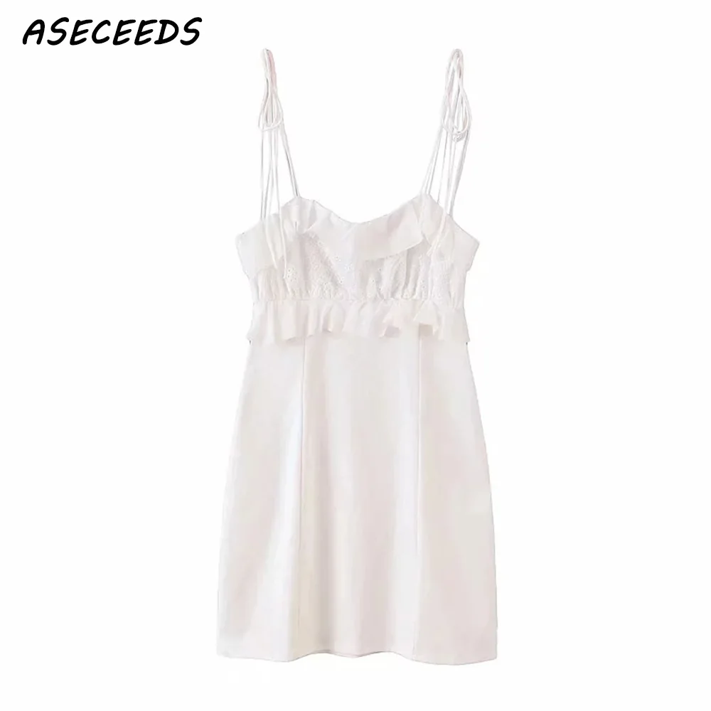 

Summer 2019 Sexy sleeveless elegant ruffle white mini dress women boho cami party dresses female casual Korean clothes vestidos