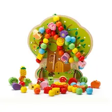 Деревянные головоломки 3D доска Танграм ранние фрукты бусины с изображением дерева шнуровка учебная доска игрушки для детей ME2964H