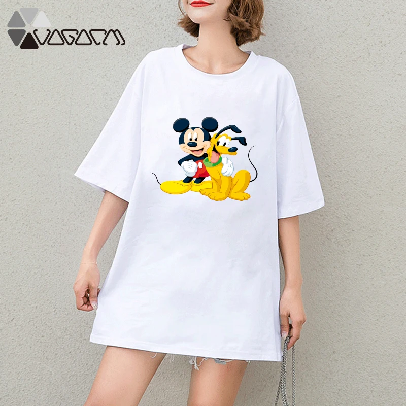 

Summer Clothes Women Minnie Mickey Mouse Donald Duck Goofy Tops Short Sleeve Cartoon Plus Size T Shirt Casual Fashion Tee Femme