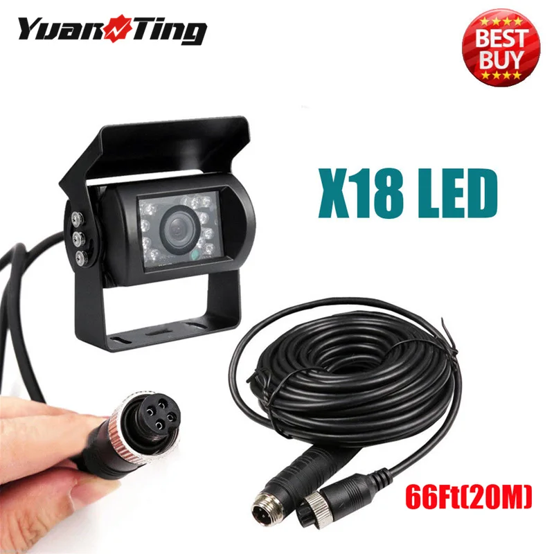 

YuanTing Heavy Duty 18 LED IR Night Vision Waterproof Vehicle Rear View Camera For Truck Trailer Pickups RV 20M/66Ft 4Pin Cable