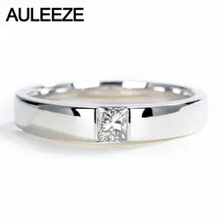 AULEEZE классический для мужчин Обручальное 0.25CT Принцесса Cut Real Помолвочные кольца с бриллиантом 18 к белое золото