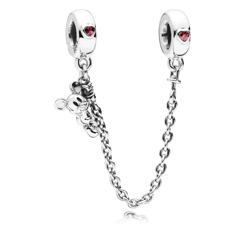 

2018 spring New 100% 925 Silver Climbing Mickey Safety Chain Charm Fit Original pandora Bracelet Bead bangle DIY Jewelry