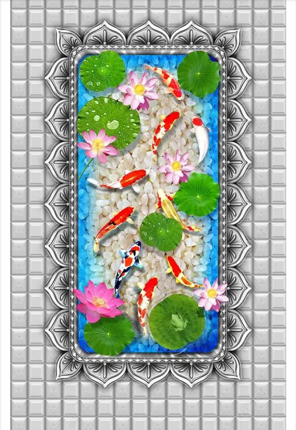 

custom photo wallpaper 3d flooring Waterproof self-adhesion mural HD metal texture indoor fish pond 3D floor wall stickers decor