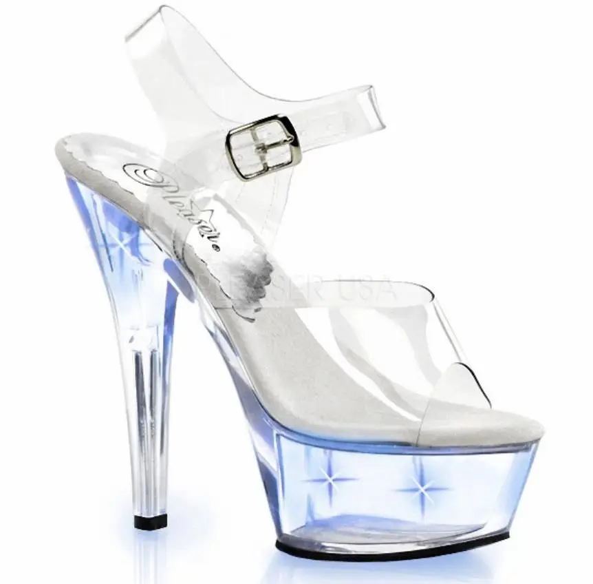 

Spring and summer new fine with the European and American 15CM fish mouth crystal stage night high heels sandals