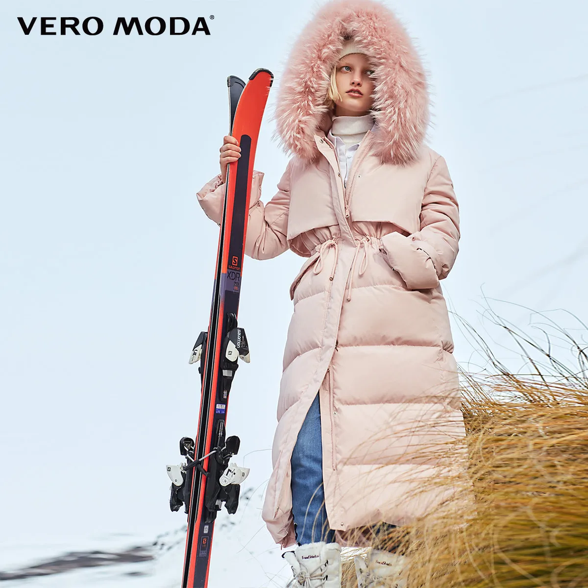 Vero Moda парка женская пуховик женский куртка с капюшоном из меха енота, 90% белый утиный пух, прямая, толстая, очень длинная, пуховик для женщин | 318412509 - Цвет: Rose smoke