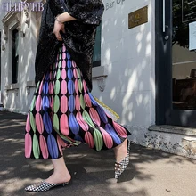 HLHPYHB плиссированная юбка в горошек яркого цвета Женская Расклешенная юбка с высокой талией и эластичной талией Женская юбка трапециевидной формы до середины икры