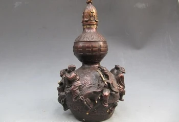 

USPS to USA S0938 Chinese refined craftwork Pure Bronze The Eight Immortals God By Sea on gourd