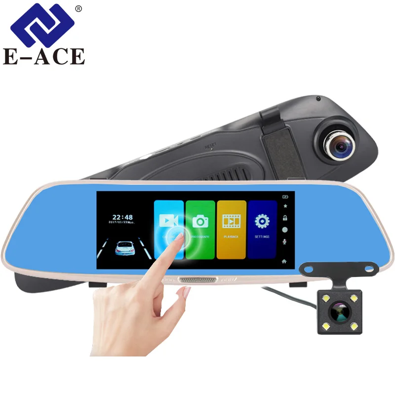 

E-ACE Car DVR Camera FHD 1080P 7.0 Inch Touch Screen Video Recorder Dual Lens with Rear View Camera Auto Registrator Dash Cam