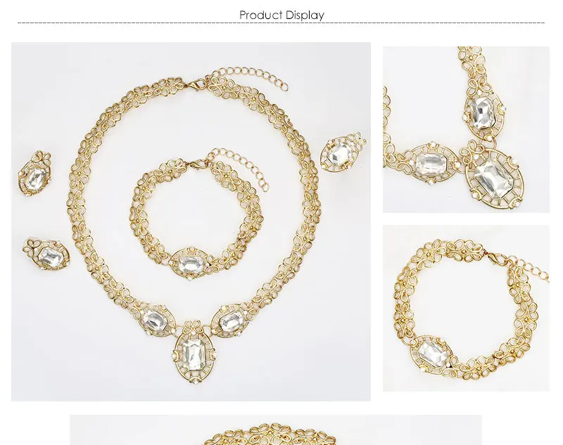 AYAYOO African Beads Jewelry Set Gold Costume Imitation Crystal Necklace Set For Women Blue Dubai Bridal Jewelry Sets (3)