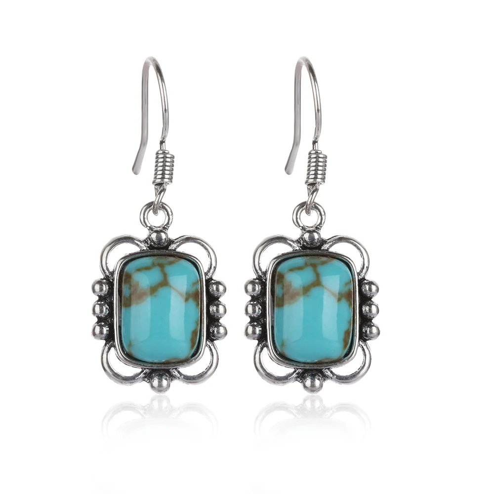 Vintage Silver Gemstone Turquoise Stud Dangled Earrings Jewelry Party Gifts
