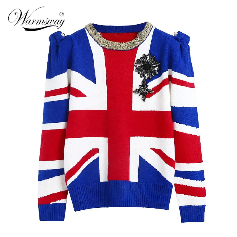 Women Vintage Sweaters Beading Red jacquard Pullover Jersey Casual Shrugged Badge Knit Jumper Winter Knitted Retro Blusas C-350