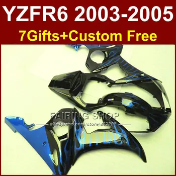 

Blue flame in black Motorcycle fairing set for YAMAHA YZFR6 2003 2004 2005 fairings kit YZF R6 03 04 05 bodyworks YZF1000 DER4