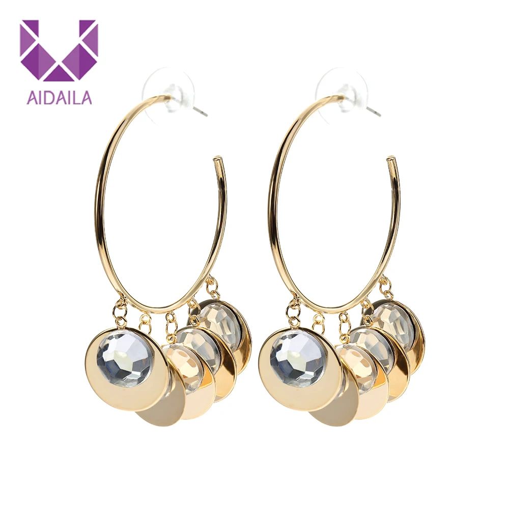 

Hoop Earrings for Work Ladies with Many Round Metal and AAA+ Cubic Zirconia Zircon Earrings Bohemia New Fashion Jewelry