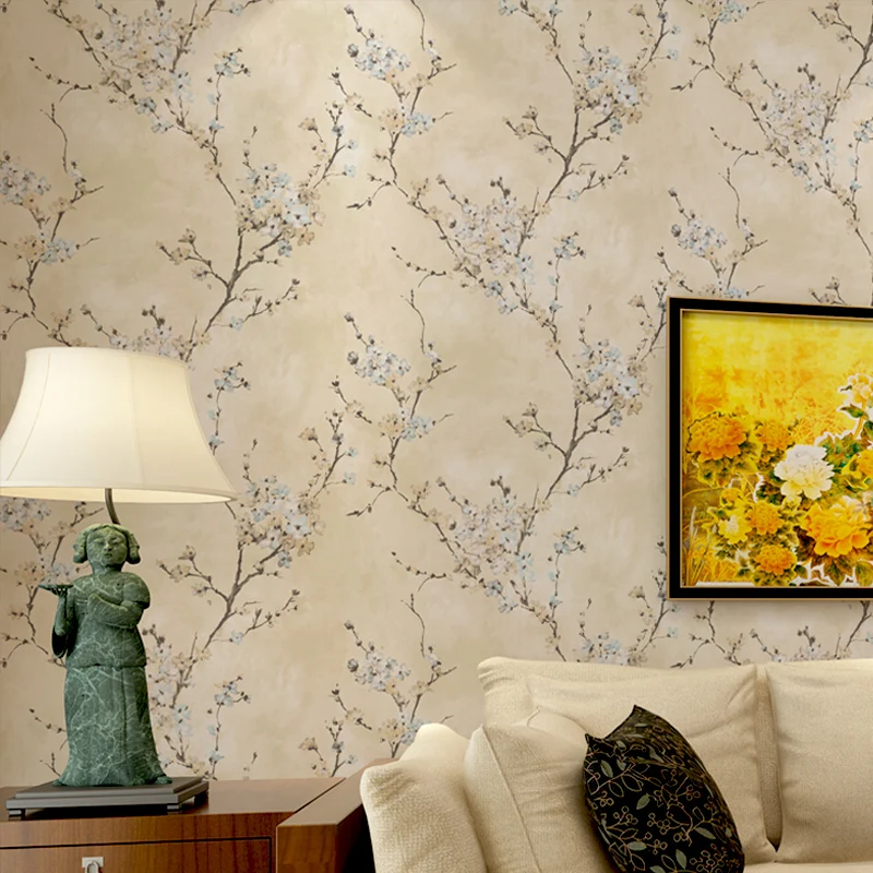 American Style Bedroom Non-woven Wallpaper For Walls Vintage Pastoral Plum Blossom Living Room TV Background Wall Paper Flower American Style Bedroom Non-woven Wallpaper For Walls Vintage Pastoral Plum Blossom Living Room TV Background Wall Paper Flower