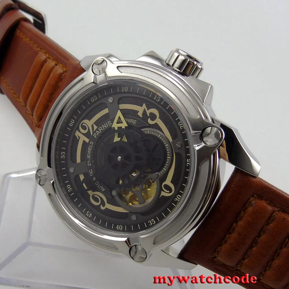Автоматические Мужские часы Parnis 44 мм с черным циферблатом 21 jewels miyota Sapphire P662|watch case