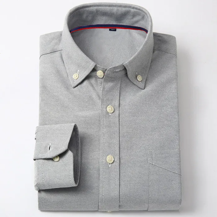 Goede 2018 Herfst Nieuwe mannen Oxford Shirt lange mouwen Effen Formele toevallige Mannelijke Katoen Slim fit Dress shirt camisa masculina sociale 4XL