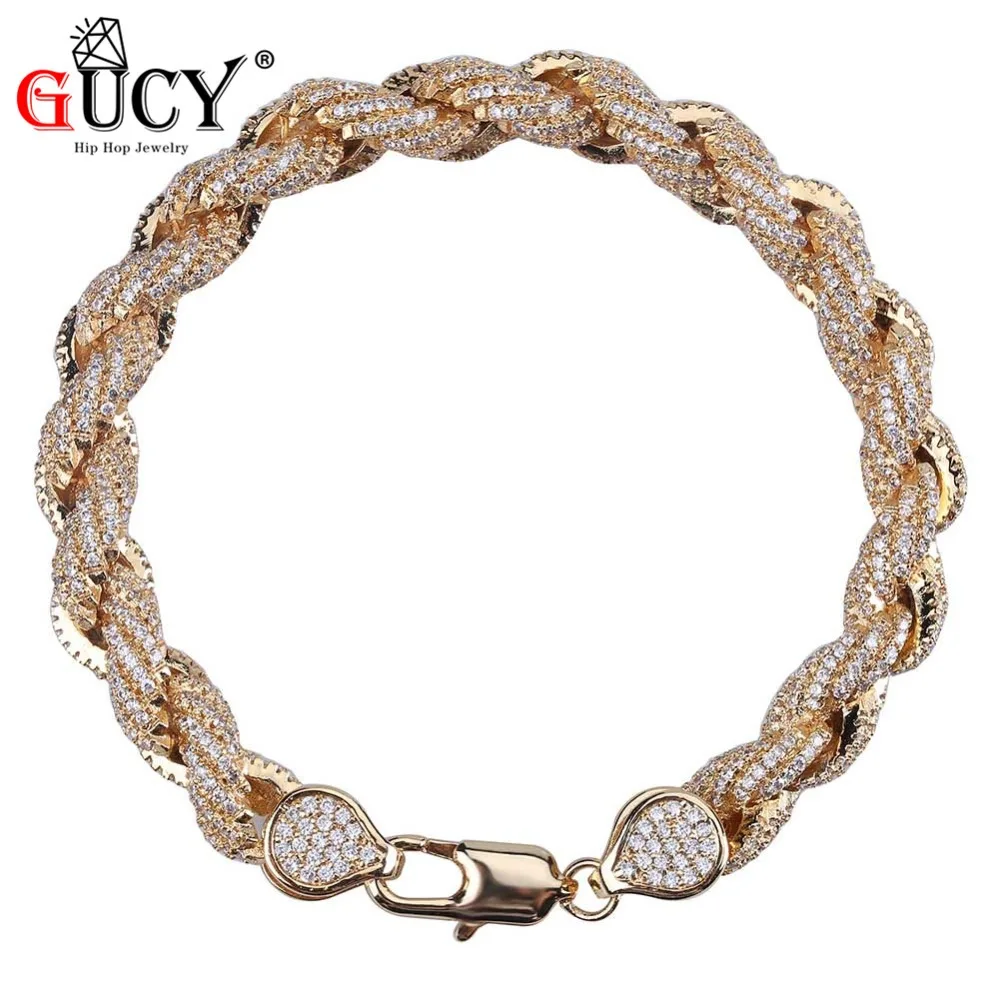 

GUCY Hip Hop 8mm Bracelet Iced Out Micro Pave AAA CZ Stone Colorful Rope Chain Bracelet For Men Women