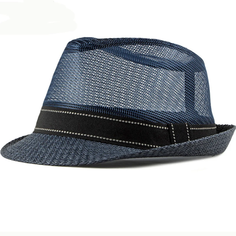 

HT2379 Men Women Summer Sun Hat Breathable Mesh Cap Straw Hat Tribly Beach Hats for Men Summer Fedoras Unisex Cool Panama Hat