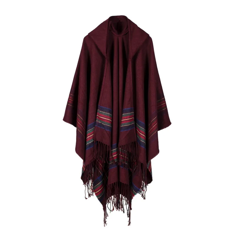 Price New design 100% ACRYLIC foulard femme Autumn Winter warm fashion cloak poncho 130*150CM Black Gray Wine Red Khaki tippet shawl