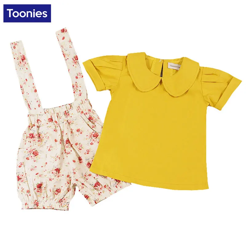 

Summer Brand Flower Kids Clothes Set 2pcs Children Girls Clothing SetS 2-6T Suspenders Pants Girls Costume T-shirt+ Pants