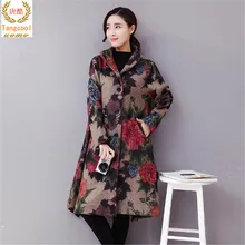 Tang cool/осенне-зимнее женское пальто с цветочным узором и принтом в народном стиле; шерстяное пальто больших размеров; длинные ВИНТАЖНЫЕ пальто; одежда; большие размеры 2XL