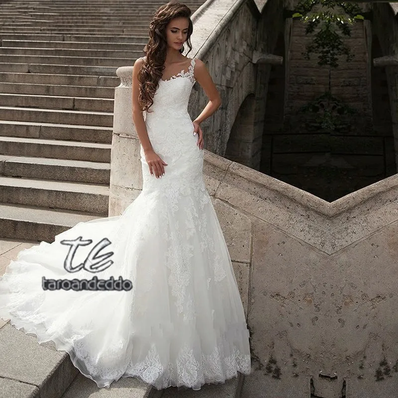 Свадебное платье-Русалка кружевное платье на бретельках для невесты Vestidos de Novia 2019 с коротким шлейфом
